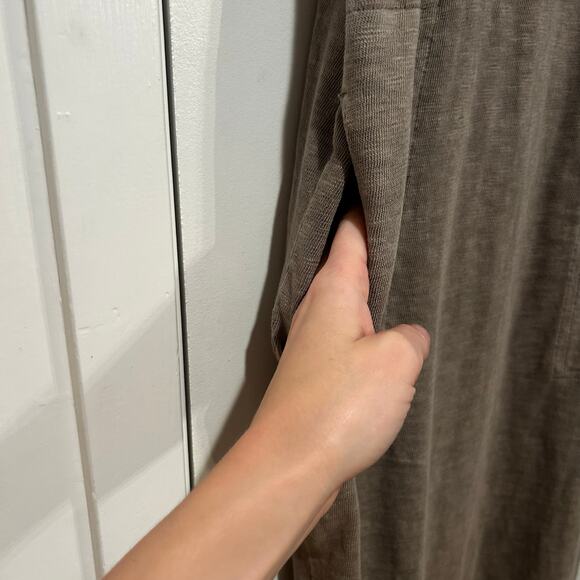 Free People Beach Be Happy Pinafore Maxi Dress Womens Small Olive Pockets V-neck - Picture 4 of 8